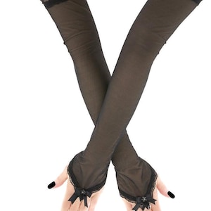 extra lange fingerlose Handschuhe Abend Stulpen über den Ellenbogen Oper Handschuhe Damen Armstulpen Handschuhe schwarz Gothic Handschuhe dehnbar