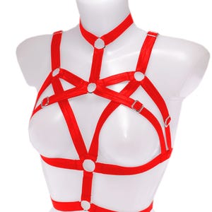 Women harness adjustablem harness for women, red elastic strappy lingerie chest top stretch ribbon body cage burlesque top belt all sizes