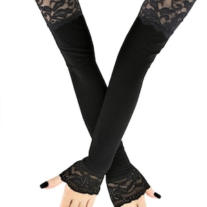 Black Lace Fingerless Opera Gloves: Gothic Victorian Arm Warmers