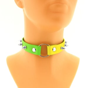 Biothane collar spikes vegan leather neon green yellow waterproof o ring adjustable strap choker kitten petplay puppy play costume