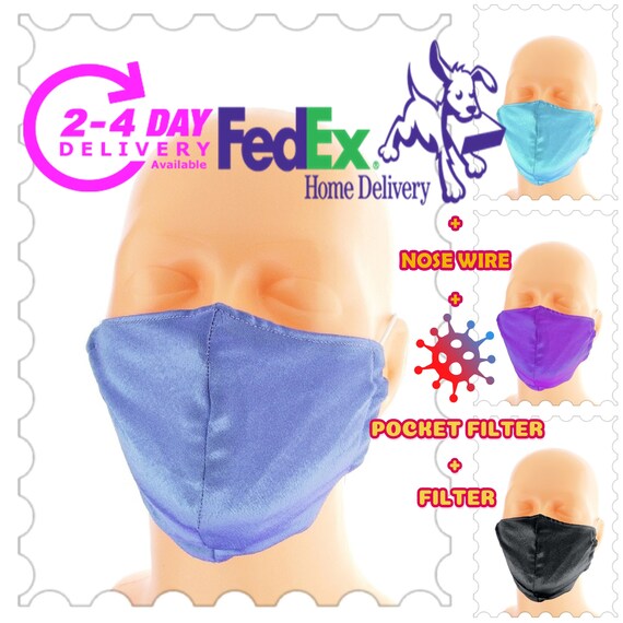 Satin Face Mask Blue Face Mask Set of Satin mask with pocket & Filter Satin|Cotton Nose Wire Women Bridal Wedding Formal Evening 0790