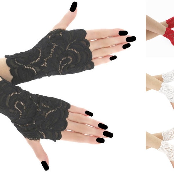 Lace gloves womens gothic black short mittens fingerless mittens goth evening elegant formal gloves