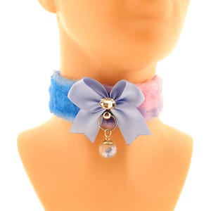 Fluffy Kitten Play Collar: Iridescent Faux Fur Bow Choker
