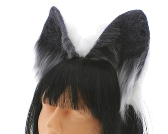 Black Grey White Faux Fur Cat Ears, Realistic Neko Cosplay Headband, Handmade Kitten Costume Accessory, Kawaii Animal Ears, Cute Fluffy Gear