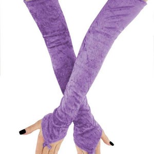 Lila Samt Opernhandschuhe : Extra lange fingerlose Armstulpen