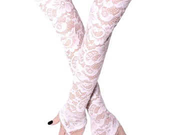 Extra long bridal wedding gloves white lace gloves over elbow bridal opera womens lace arm sleeves romantic formal gloves white