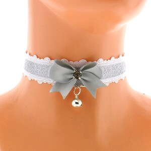 satin lace choker necklace with bow and bell neko girls princess lolita kawaii handmade I have several colors and sizes