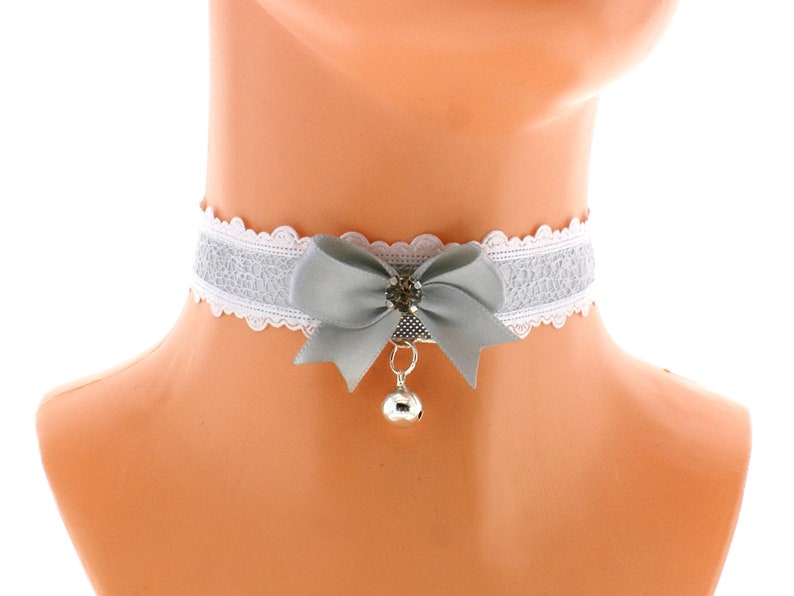 satin lace choker necklace with bow and bell neko girls princess lolita kawaii handmade I have several colors and sizes