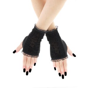 Zwarte kant gothic vingerloze handschoenen wanten duimgaten gothic, formele handschoenen avondhandschoenen dames plus maat beschikbaar cosplay kostuum