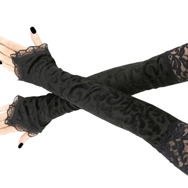Schwarze Handschuhe extra lange fingerlose Glamour elegante Damen Armstulpen über Ellbogen Handschuhe Opernhandschuhe Kostüm Gothik Gothik Kostüm