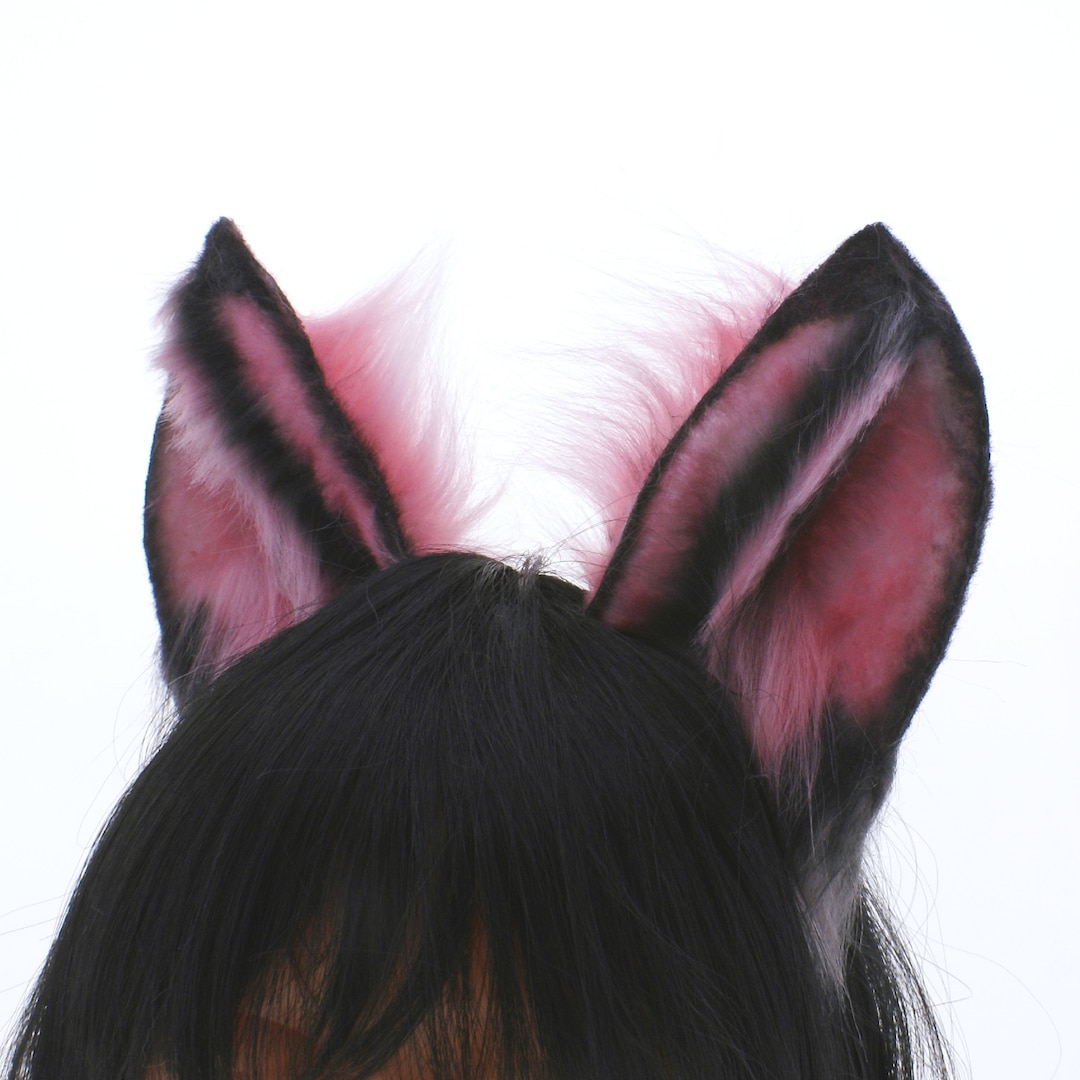 Pink Black Neko Cat Ears, Cosplay Costume Kawaii Cat Neko Ears, Neko
