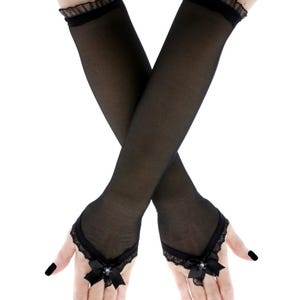 Elegante Tüll Handschuhe, ganz Schwarz Gothic Handschuhe Fingerlos, Abend Opernstulpen Goth Damen Handschuhe, Kostüm Ellenbogenlange Handschuhe, alle Größen