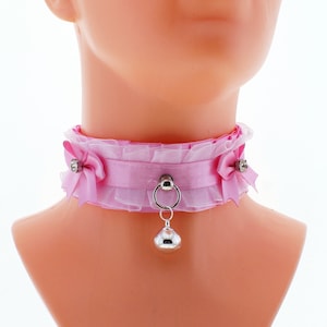 Pink Satin Kitten Collar: Handmade Pet Play Choker with Bell