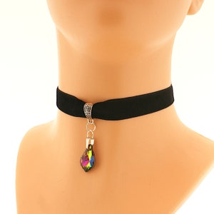 Collana girocollo sottile in velluto nero, elegante e glamour, con ciondolo in vetro, da sera, romantica, da donna, in stile vittoriano, regalo fatto a mano.