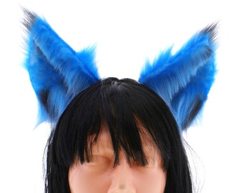 Pastel Blue Faux Fur Wolf Ears Headband, Kawaii Neko Cosplay Costume Accessory, Blue Wolf Therian Gear, Handmade Animal Ears, Fantasy Prop