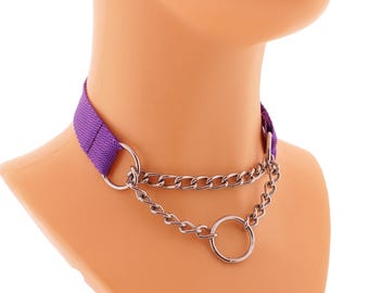 Lila Nylon O-Ring Halsband Halsband für Frauen, Handgemachtes Verstärktes Petplay Zubehör, Große XS bis 5XL, Goth Punk Festival Accessoire