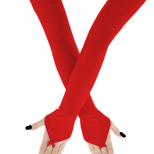 Red Fingerless Opera Gloves Extra Long Stretch Evening Arm Warmers Handmade