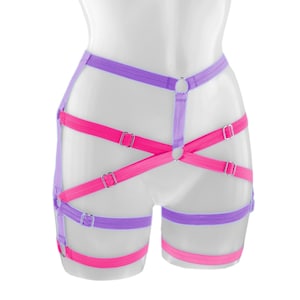 Pink Neon Harness Dance Panties Exotic Dance Wear Festival Clothing, Rave Outfit, Bondage Lingerie, Cage Body, Cage Panty, Pole Dance Outfit