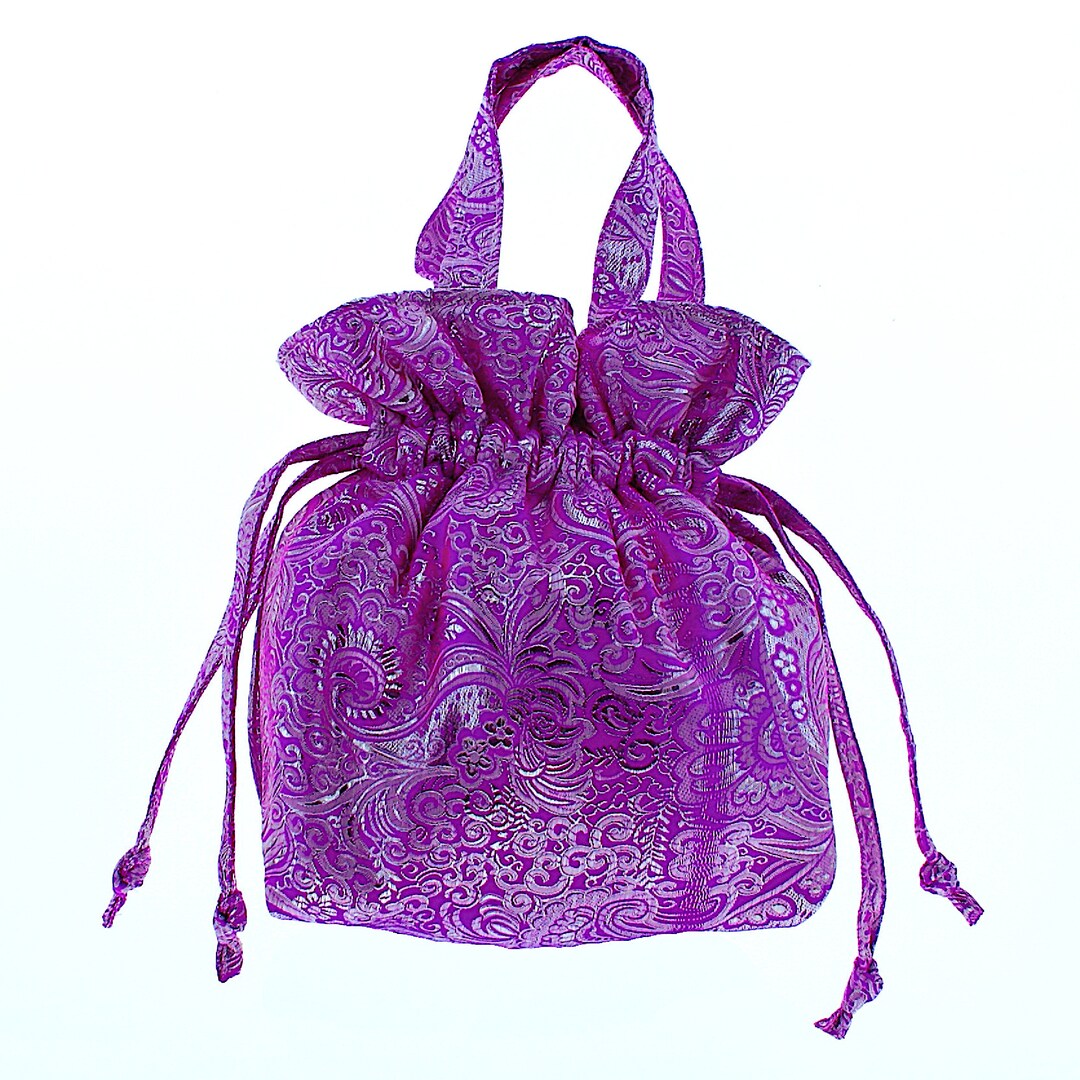 Brocade Handbag Drawstring Bucket Bag Purple Silver Women's Formal
