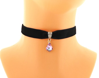 Black Velvet Choker, Gothic Evening Pendant Ribbon Necklace - Main Image