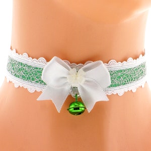 satin lace choker necklace with bow and bell neko girls princess lolita kawaii handmade I have several colors and sizes