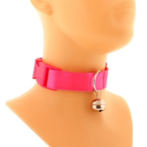 Collar choker neon pink kitten pet play buckle satin proof sturdy collar for play d ring with bell puppy play proof sub day collar all sizes