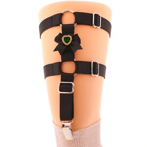 One Bow Garter Betl Adjustable Black Elastic Leg Garter for Thigh High Socks and Stockings Crocodile Clips for Durable Hold Sock hold ups
