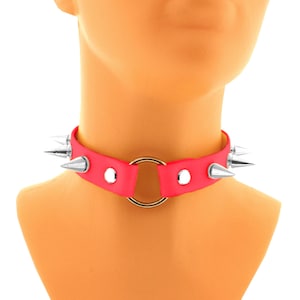 BioThane collar choker spikes vegan leather neon pink waterproof o ring adjustable strap choker kitten petplay puppy play costume
