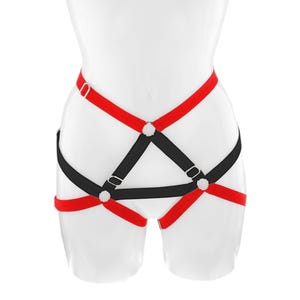 Red & Black Elastic Harness Panty: Strappy Lingerie, Cosplay Belt