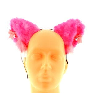 Neon Pink Faux Fur Cat Ears Headband: Kawaii Neko Cosplay