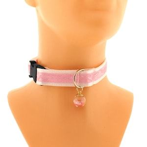 Kawaii Pink Lace Kitten Collar Pet Play Buckle Choker with Pendant glowing Ball