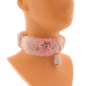 Pink Furry Kitten Play Collar: Fluffy Cosplay Choker with Bell