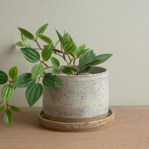 Handmade Pottery - Small Ceramic Planter, Clay Pot in Opal Neutral Glaze with Drainage Hole and Drip Tray