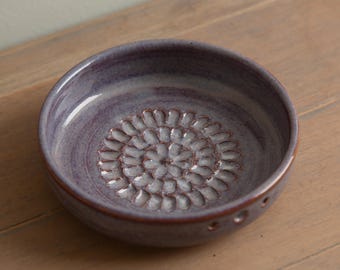 Handmade Pottery - Ceramic Garlic Grater Bowl with Herb Strippers in Iris Purple