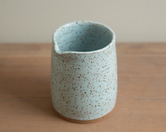 Handmade Pottery - 10oz. Ceramic Creamer, Minimal Pourer in Robin's Egg Blue Speckled Glaze