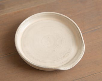 Handmade Pottery - Shallow Spoon Rest, Small Ceramic Dish in Oatmeal Cream Neutral Glaze
