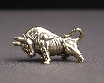 1*Brass Bull Ornaments Figurine//Miniature Statue Animal Display Home Desk Decor