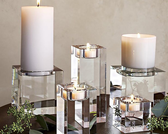 Romantic Crystal Glass Candle Holder Square Candle Holder Etsy