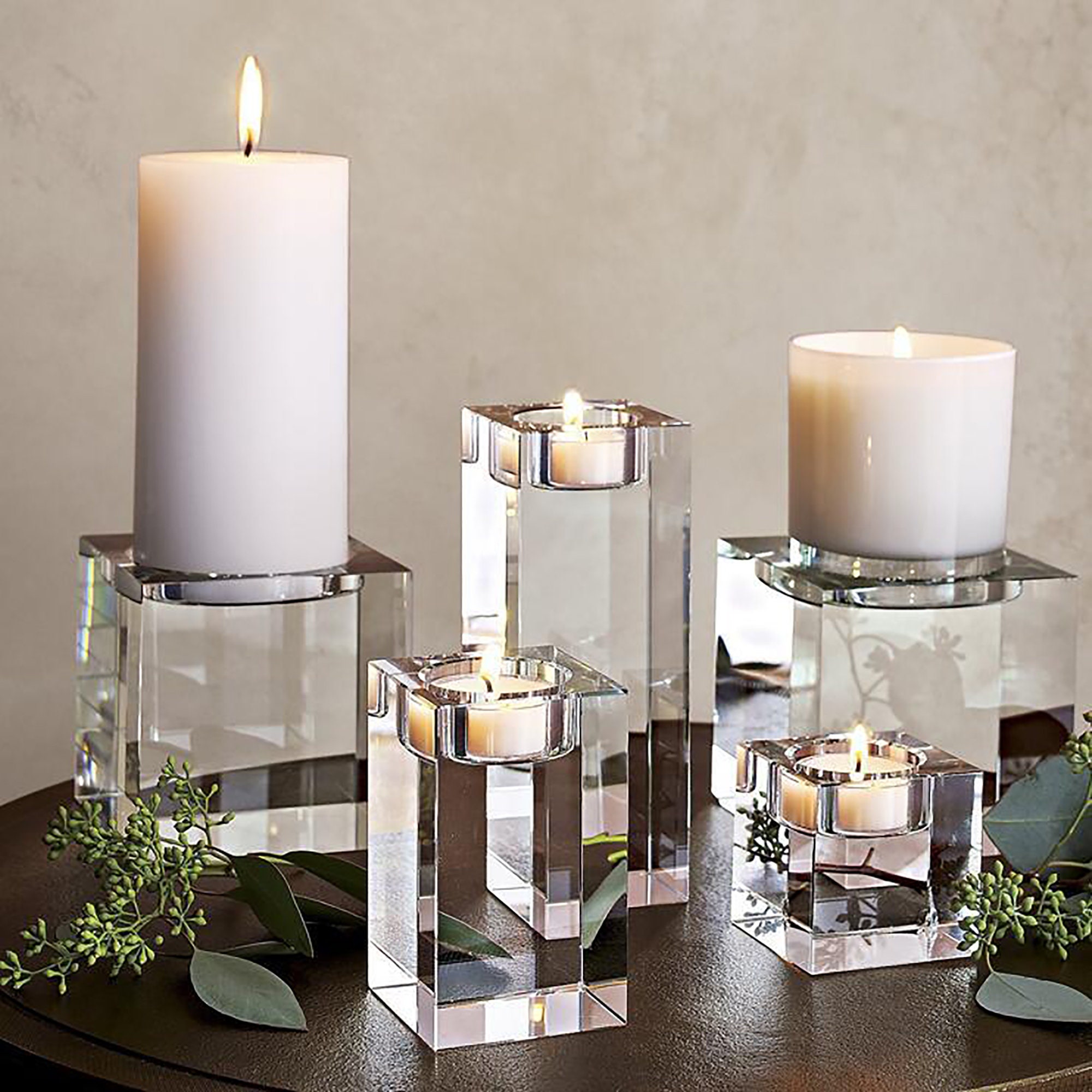 Romantic Crystal Glass Candle Holder Square Candle Holder Etsy