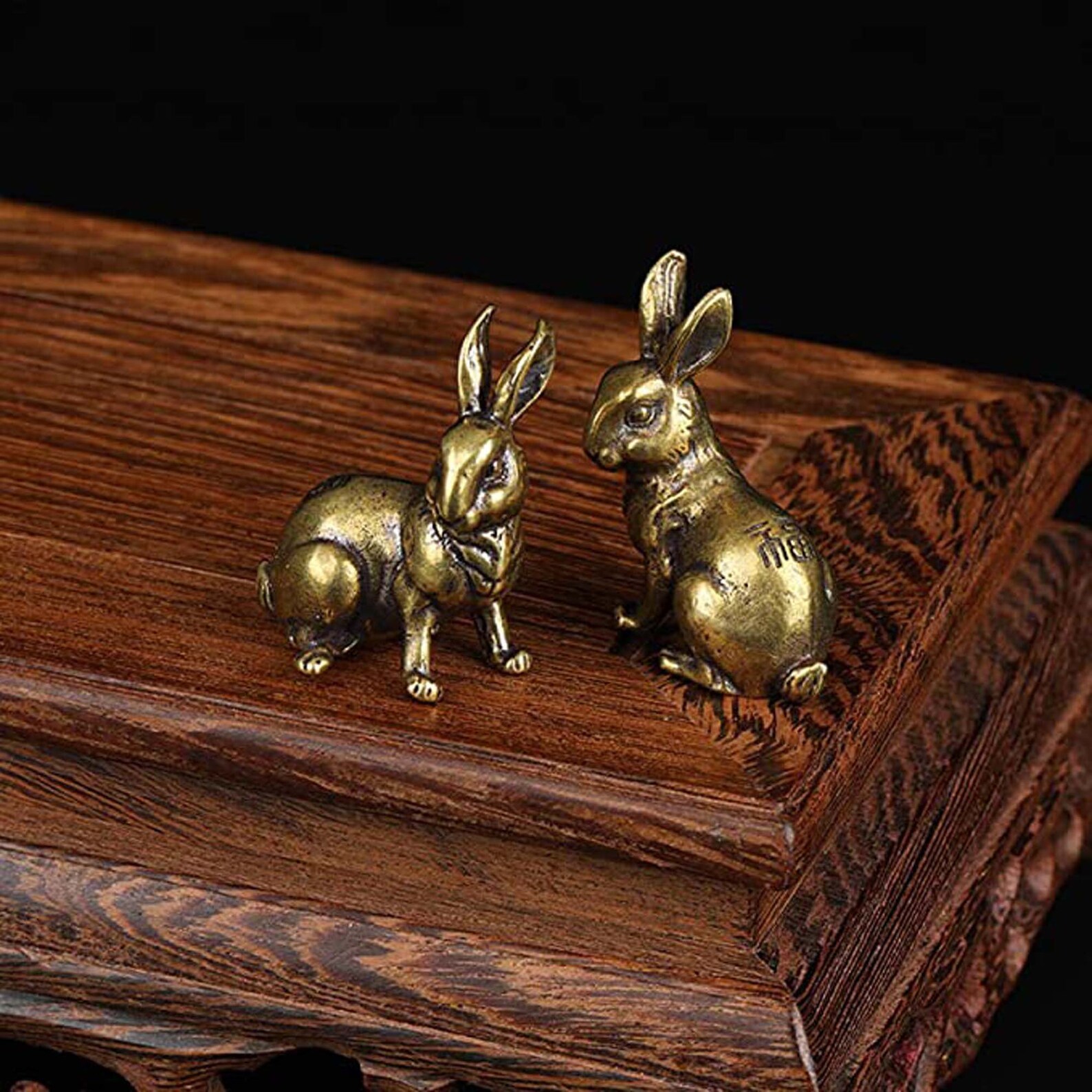 2PCS Brass Rabbit Ornaments Brass Rabbit Figurines Antique Etsy