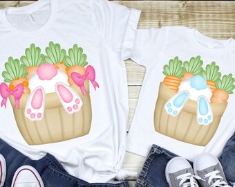 Easter Bunny Cottontail Carrot Basket Shirt, Toddler Kids Easter Eagg Hunt Shirt, Blue Bunny, Pink Bunny, Girl Easter, Boy Easter Shirt