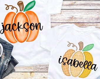 CUSTOM Personalizable Kids Pumpkin Shirt, Fall Festival, Harvest, Pumpkin Patch, Sibling Matching Pumpkin Shirts, Faux Applique, Watercolor
