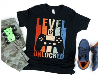 Camisa desbloqueada de nivel 12, camisa de jugador de nivel 12, camisa de cumpleaños número 12, camisa de grado 12, camisa de parejas de 12 años, level up, regalo de jugador