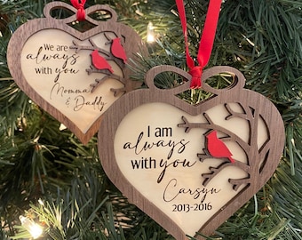 Adorno conmemorativo personalizado grabado con láser, regalo de recuerdo sincero del cardenal, siempre cerca, en memoria amorosa, siempre contigo, apreciado