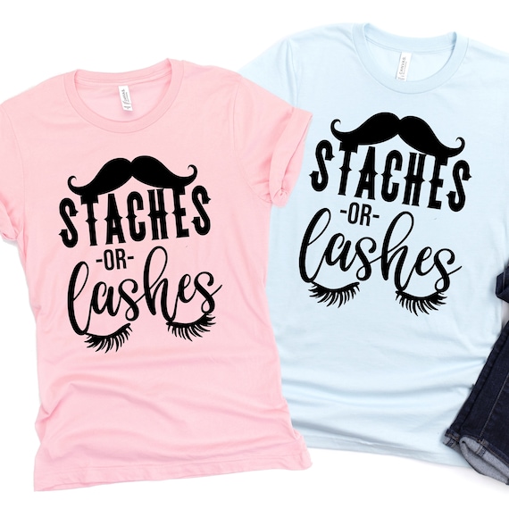Staches Or Lashes Mom Dad Gender Reveal Baby Shower T-Shirt Staches Or Lashes Mom Dad Gender Reveal Baby Shower T-Shirt