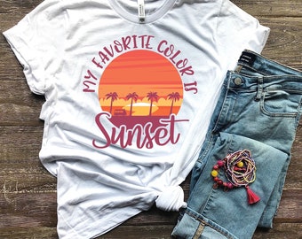 Ma couleur préférée est le coucher du soleil, la chemise de vacances au coucher du soleil, la chemise de vacances à la plage, le coucher de soleil parfait