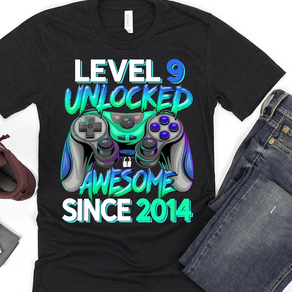 Level 9 Unlocked Shirt, Level 9 Gamer Shirt, 8th Birthday Shirt, 9th Grade Shirt, Couples 9th Anniversary Shirt, Level Up, Gift for Gamer