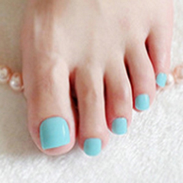 Sky blue Toenails 24pcs Light blue Fake Toe nails False Nails with Glue on Toenails Press On Toenails Nail Design Reusable  Acrilic Nail