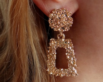Gold Rechteck Ohrringe Quadrat Metall texturierte Geometrische Statement Ohrringe Tropfen baumeln Ohrringe Modische Schmuck Geschenk für ihre Freundin Frau