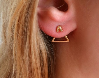 Triángulo oreja chaqueta pendientes geometric Stud Pendientes delanteros back Pendientes joyería moderna de doble cara joyería minimalista regalo para